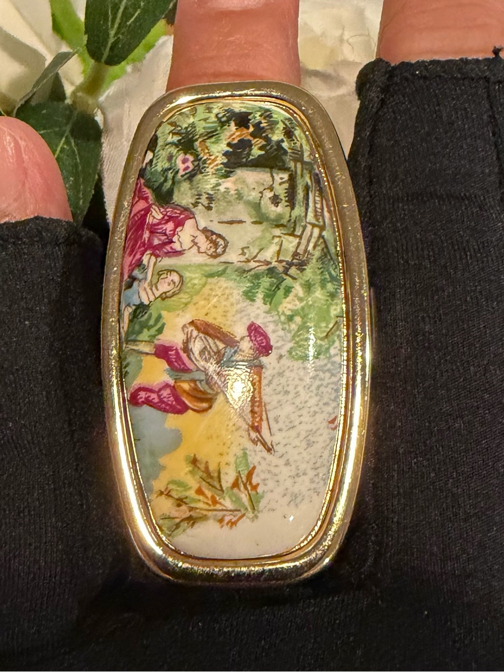 Vintage 1950s Japanese Vanity Mirror & Lipstick Holder Ring